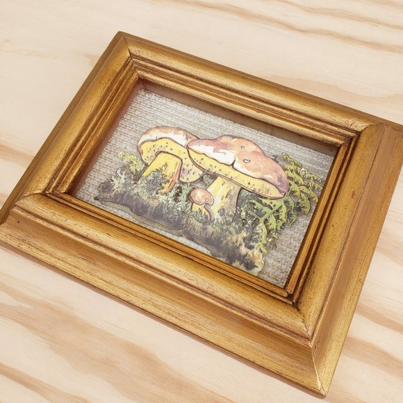 Vintage Paper Toile 3D Toadstool Framed Art - Picture 1 of 5